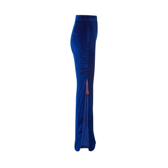 NWT DAWANG FLARE SIDE SLIT DRAWSTRING PANTS Size M Blue Velvet - Picture 2 of 6
